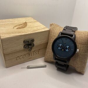 Eco Nisi Men's Brown Wood Bracelet Analog Blue Dial Quartz Wrist Watch Cv63